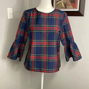 Vineyard Vines plaid top bell sleeves womens size 4 academic preppy classic fall